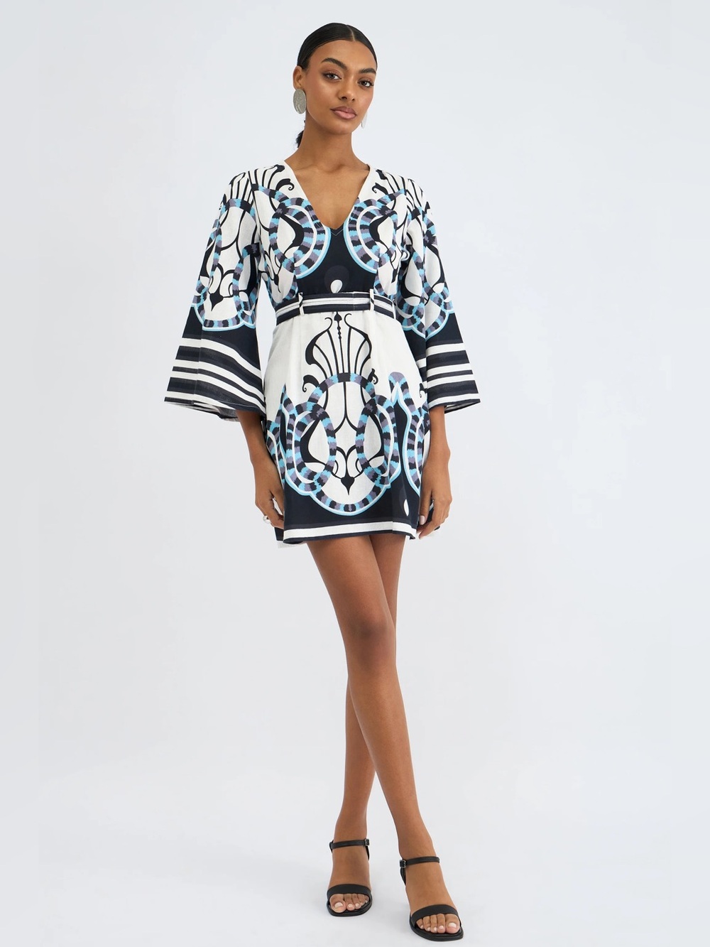 Beyond by Vera 1063 Kennedy Dress, print Harbor Silver Mist - printed belted